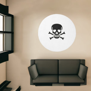 Black Skull white indoor round rug