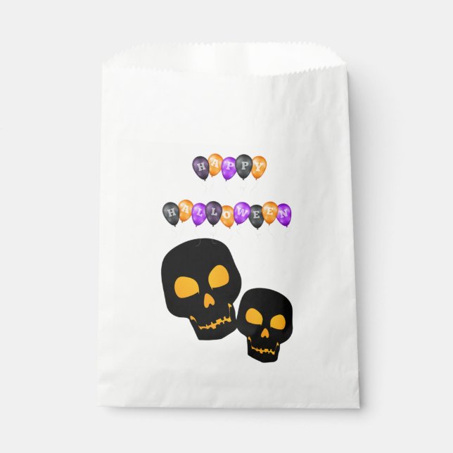 Black Skulls Happy Halloween Balloons Favor Bag (Front)