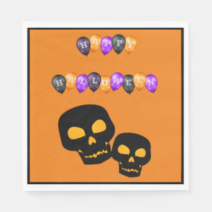 Black Skulls Happy Halloween Balloons Napkins