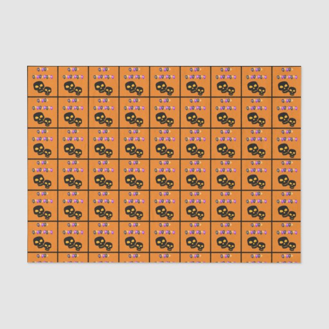 Black Skulls Happy Halloween Balloons Tissue Paper (Front)