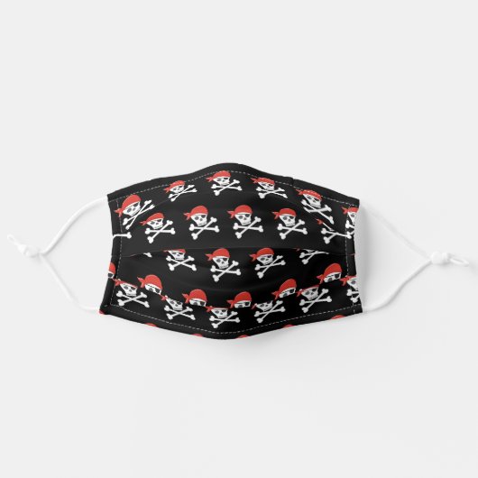 Black Skulls Pirate Adult Cloth Face Mask (Front, Unfolded)