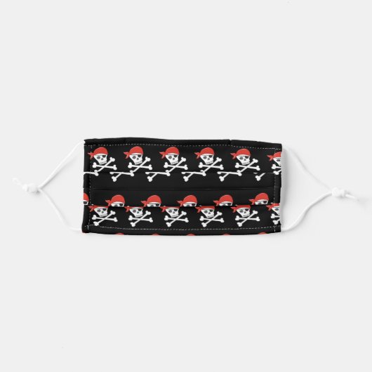 Black Skulls Pirate Adult Cloth Face Mask (Front, Folded)