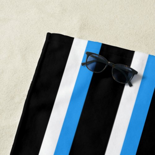 Black Sky Blue and White Striped Beach Towel