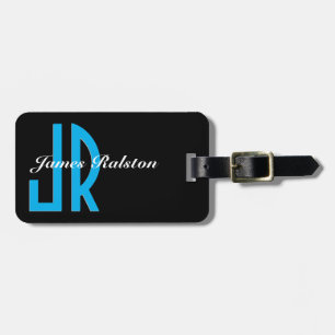 Black, Sky Blue Monogram, Personalize Luggage Tag