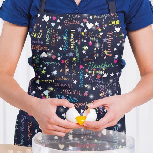 Black Sky Full of Hearts and Stars Colorful Modern Apron