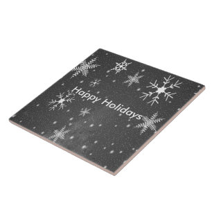 Black Sky with White and Gray Snowflakes, ZSSG Ceramic Tile
