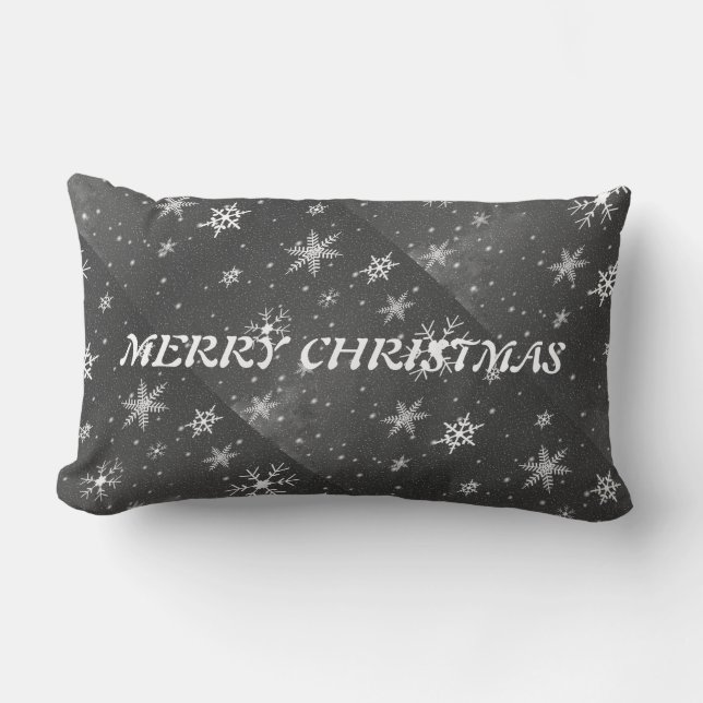 Black Sky with White and Gray Snowflakes, ZSSG Lumbar Pillow (Front)