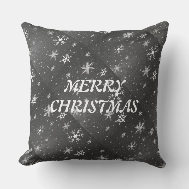 Black Sky with White and Gray Snowflakes, ZSSG Throw Pillow (Front)