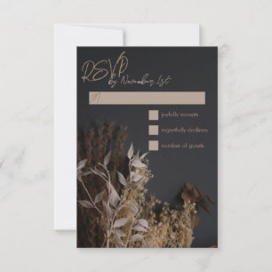 Black Slate Boho Rustic Floral Wedding RSVP Card