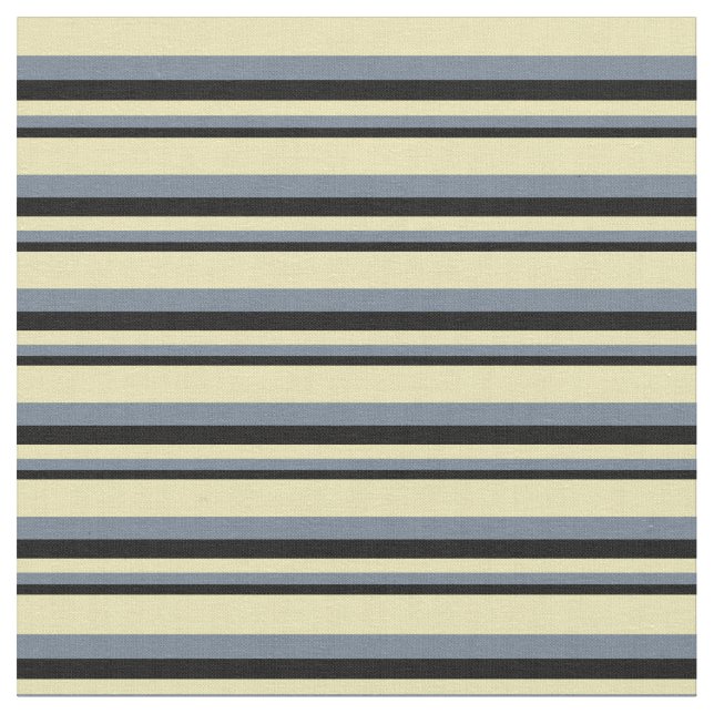 Black, Slate Gray & Tan Lined/Striped Pattern Fabric (Close Up)