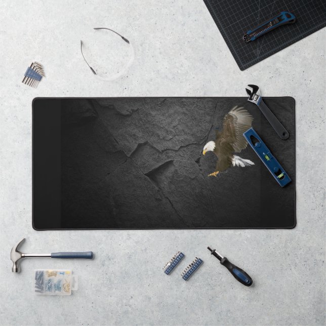 Black Slate Rock With Bald Eagle Desk Mat (Workstation)