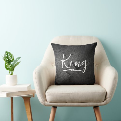 Black Slate Rock with King Text Throw Pillow