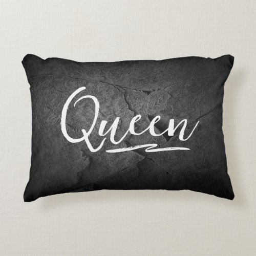 Black Slate Rock with Queen Text Accent Pillow