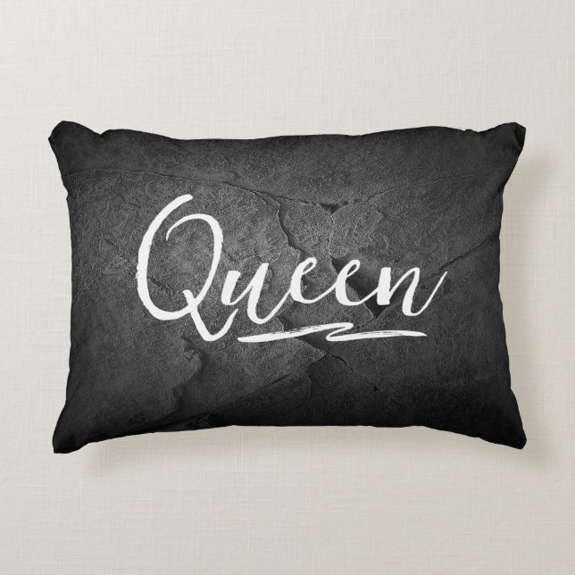 Black Slate Rock with Queen Text Accent Pillow (Front)