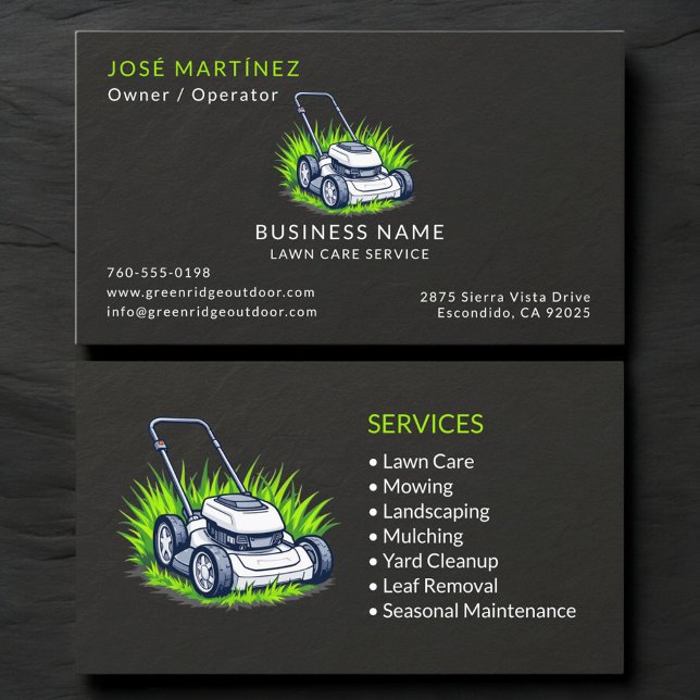 Black Slate Stone Green Lawn Care Service Business Card (Creator Uploaded)