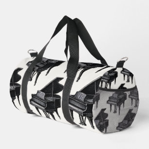 Black Sleek Piano Pattern Music Enthusiast Student Duffle Bag
