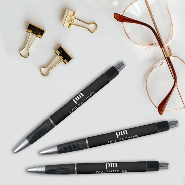 Black Sleek Professional Monogram and Name Pen (Creator Uploaded)