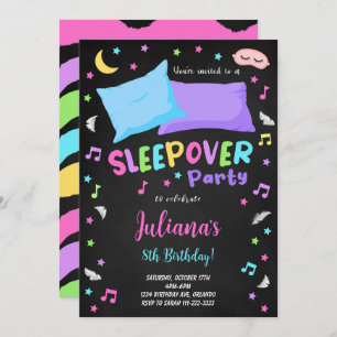 Black Sleepover Party Birthday Invitation