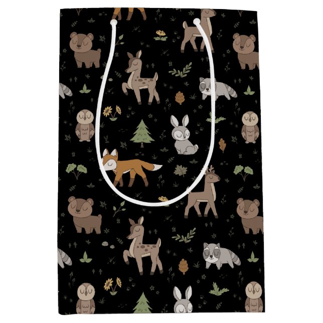 Black Sleepy Little Woodland Critters Medium Gift Bag (Front)