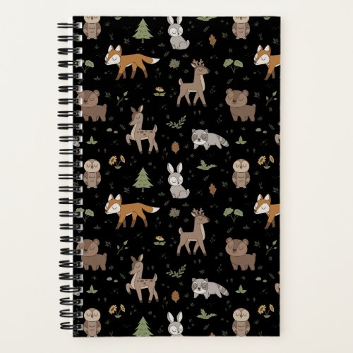 Black Sleepy Little Woodland Critters Notebook