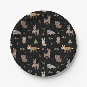 Black Sleepy Little Woodland Critters Paper Plates