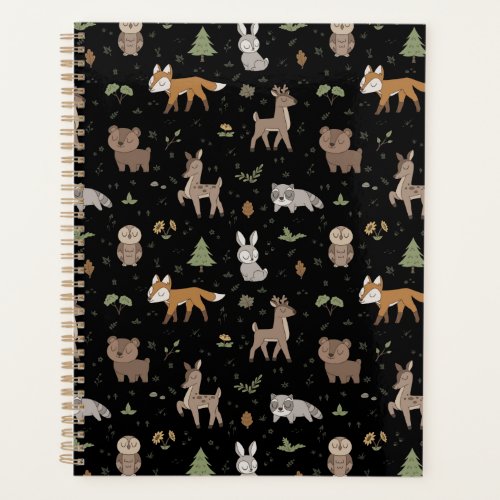 Black Sleepy Little Woodland Critters Planner