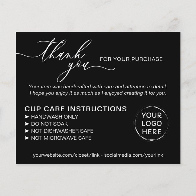 Black Small Business Tumbler Cup Care Instructions Flyer