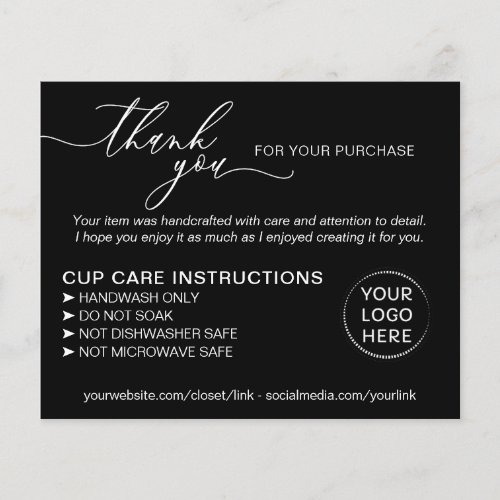 Black Small Business Tumbler Cup Care Instructions Flyer