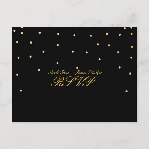 Black  Small Gold Confetti RSVP Wedding Postcard
