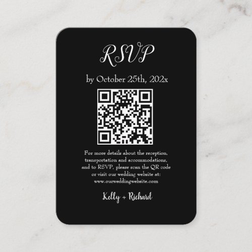 Black Small Vertical Wedding RSVP QR Code Enclosure Card