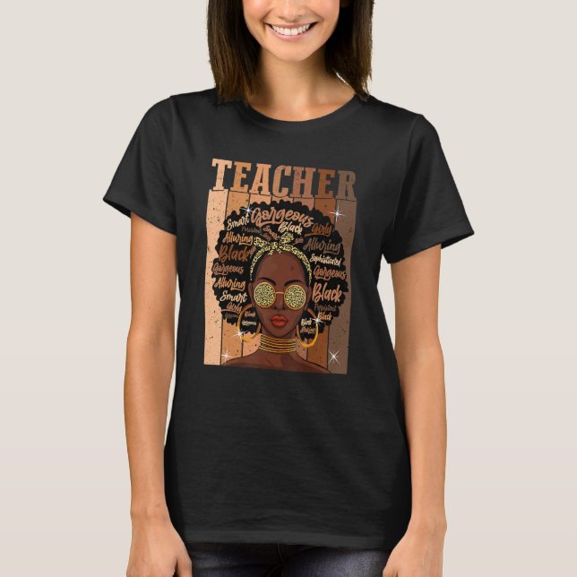 Black Smart Teacher Afro Love Melanin African Amer T-Shirt (Front)