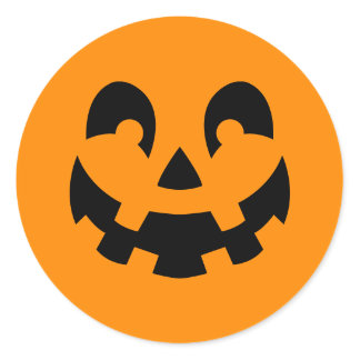 Black Smiling Halloween Pumpkin Face On Orange Classic Round Sticker