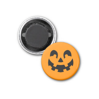 Black Smiling Halloween Pumpkin Face On Orange Magnet
