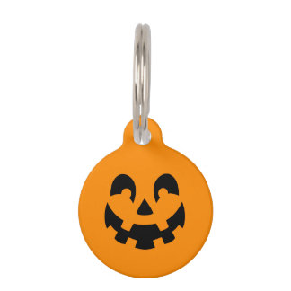 Black Smiling Halloween Pumpkin Face On Orange Pet ID Tag