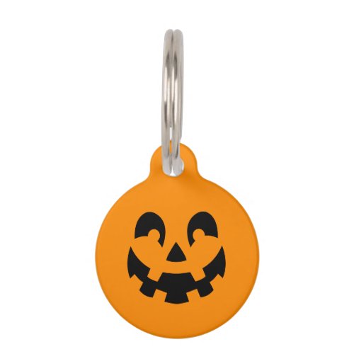 Black Smiling Halloween Pumpkin Face On Orange Pet ID Tag
