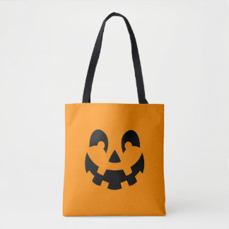 Black Smiling Halloween Pumpkin Face On Orange Tote Bag