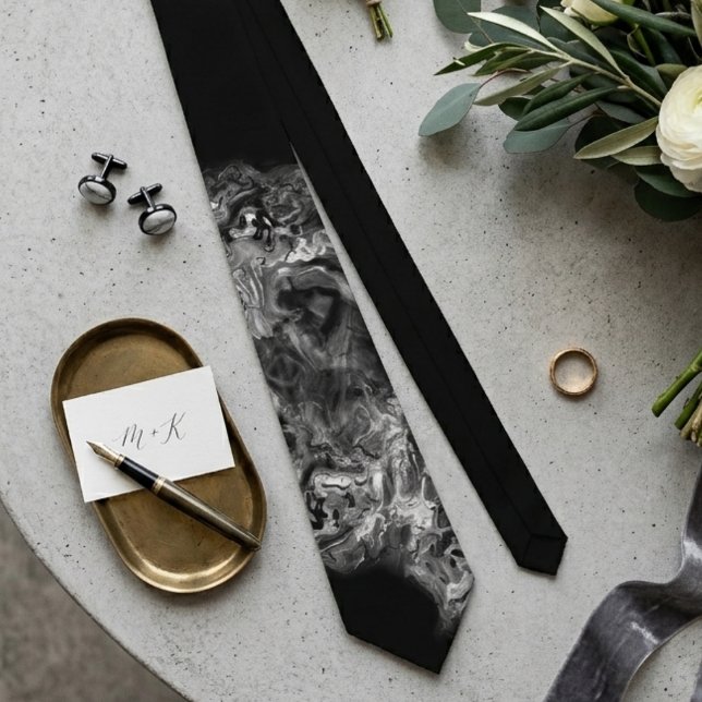 Black Smoke Abstract Print Neck Tie (A stunning tie for him, perfect for a wedding celebration or anniversary.)