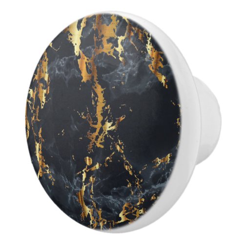 Black Smoke and Gold Marble Ceramic Knob