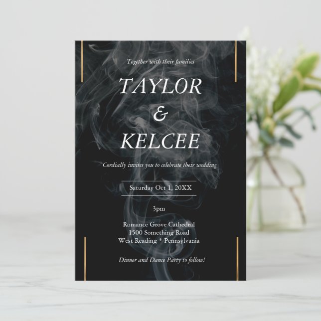 Black Smoke Gold CUSTOMIZABLE Wedding Invitation (Standing Front)