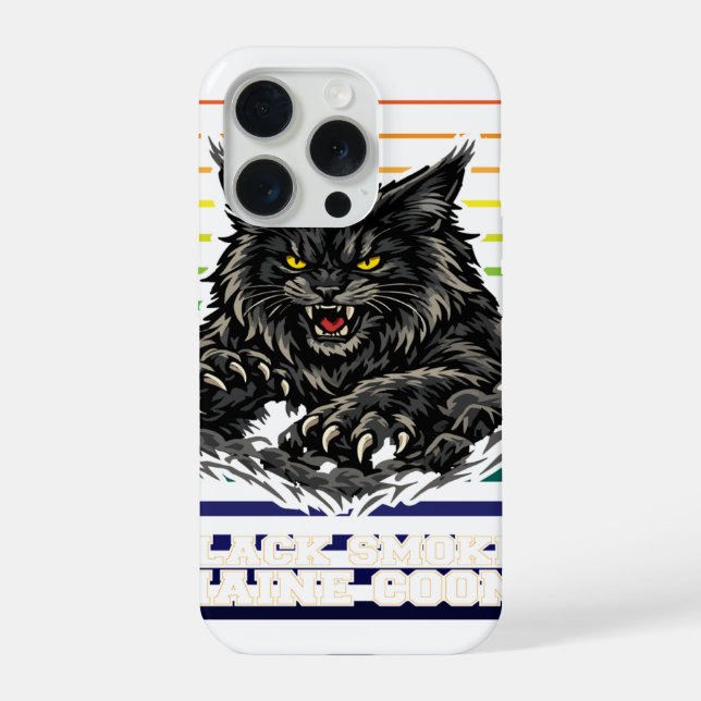 Black Smoke Maine Coon Cat Fierce Mascot Art iPhone Case (Back)