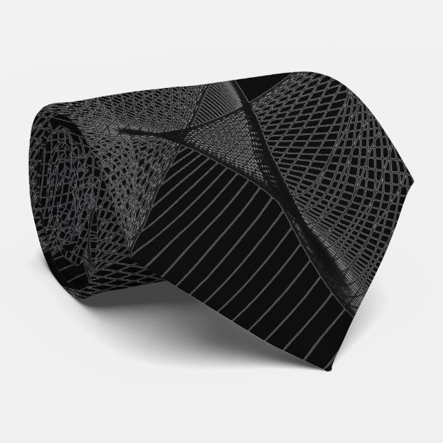 Black Smoke & Silver Lace "Spider Web" Neck Tie (Rolled)