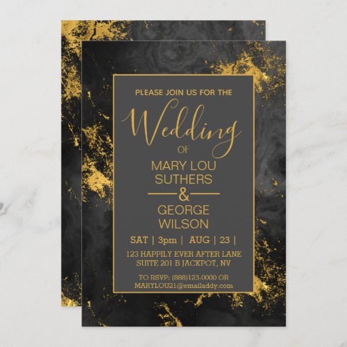 Black Smokey Marble GS Wedding Invitation