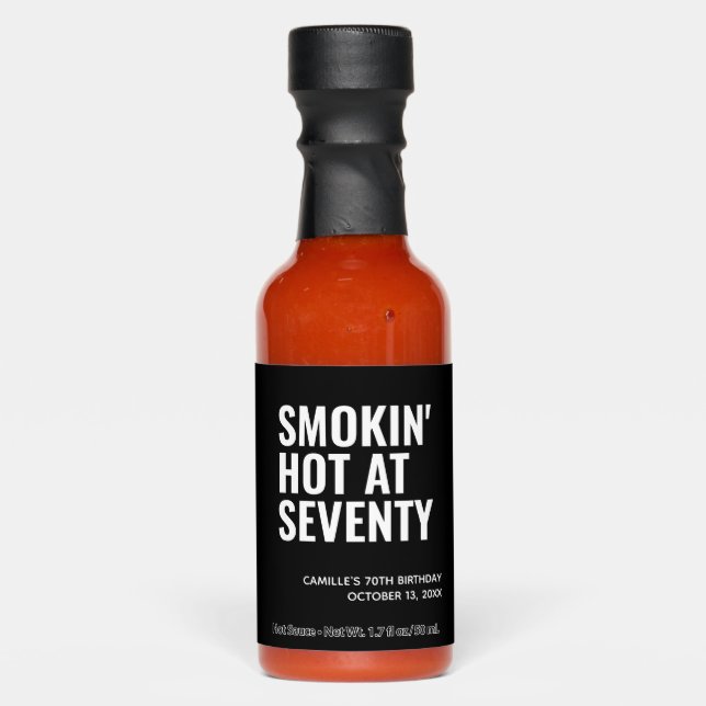Black Smokin' Hot 70th Birthday Party Favor Sauces (Front)