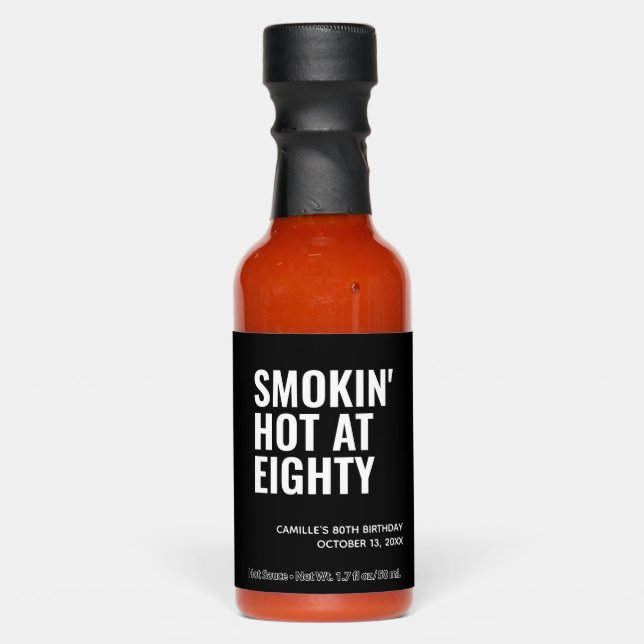 Black Smokin' Hot 80th Birthday Party Favor Hot Sauces (Front)