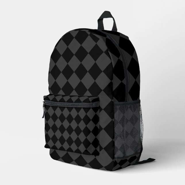 Black & Smoky Black Diamonds – Elegant & Timeless Printed Backpack (Back Corner Right)