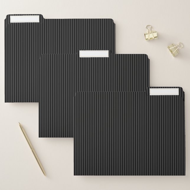 Black & Smoky Black Narrow Vertical Stripes  File Folder (Set)