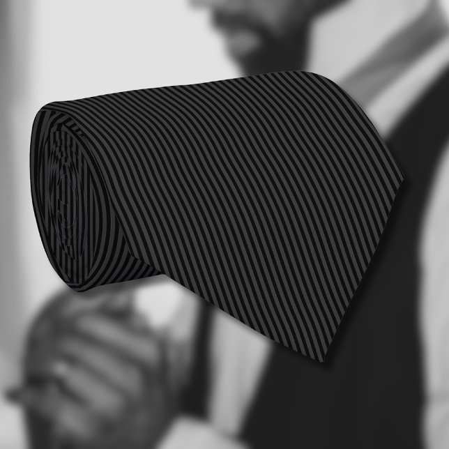 Black & Smoky Black Narrow Vertical Stripes  Neck Tie (Creator Uploaded)