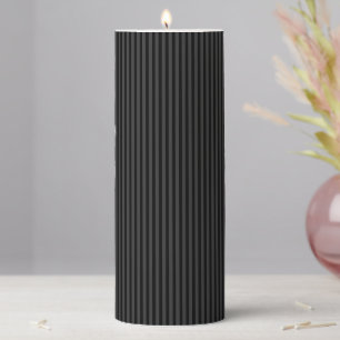 Black & Smoky Black Narrow Vertical Stripes Pillar Candle