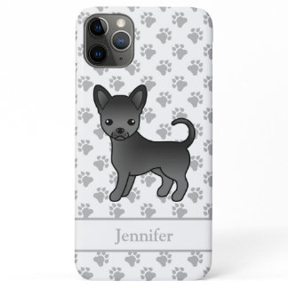 Black Smooth Coat Chihuahua Cartoon Dog &amp; Name iPhone 11 Pro Max Case