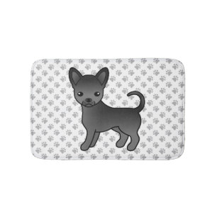 Black Smooth Coat Chihuahua Cartoon Dog & Paws Bath Mat